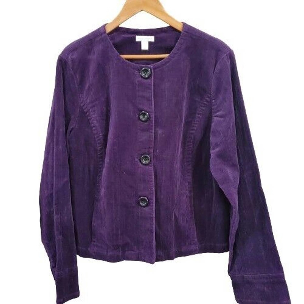 Vintage 90s Jacket Womens Large Charter Club Purple Corduroy Button Up Light